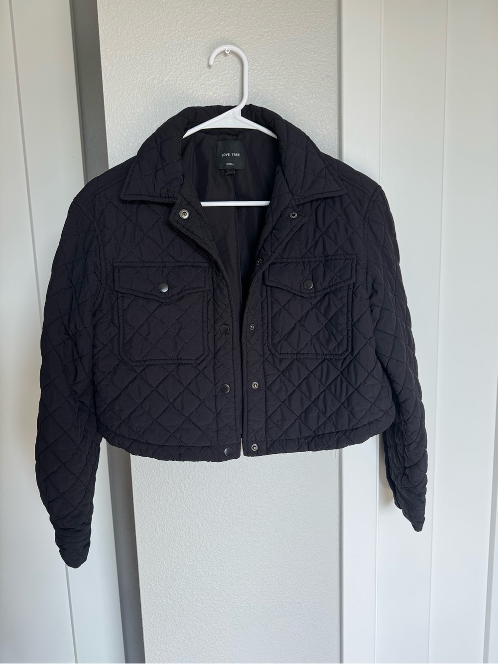 Love Tree Black Quilted Crop Puffer Jacket